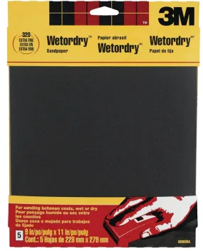 3M 9086 Sandpaper, 11 in L, 9 in W, 320 Grit, Extra Fine, Silicone Carbide Abrasive :PK  5: QUANTITY: 1