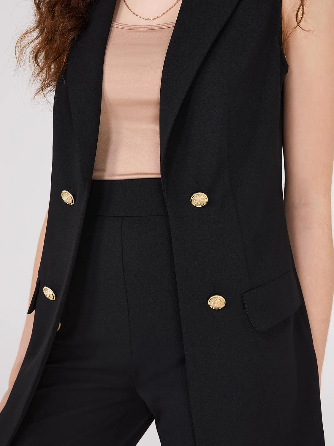 4-Button Sleeveless Open Blazer