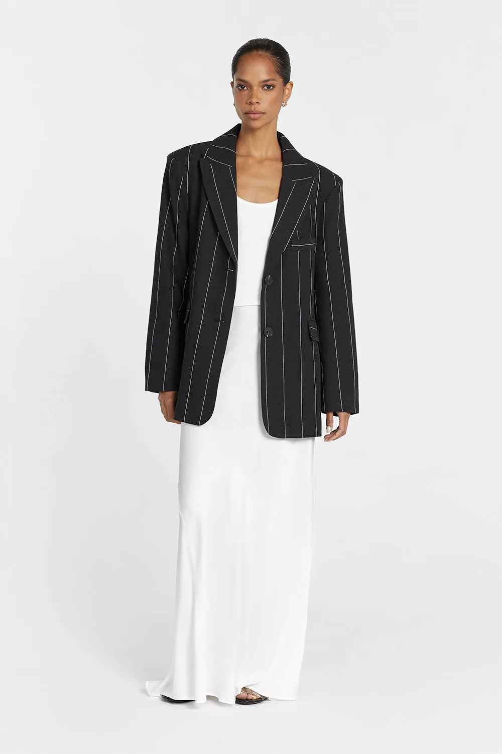 AVA BLACK PINSTRIPE BLAZER