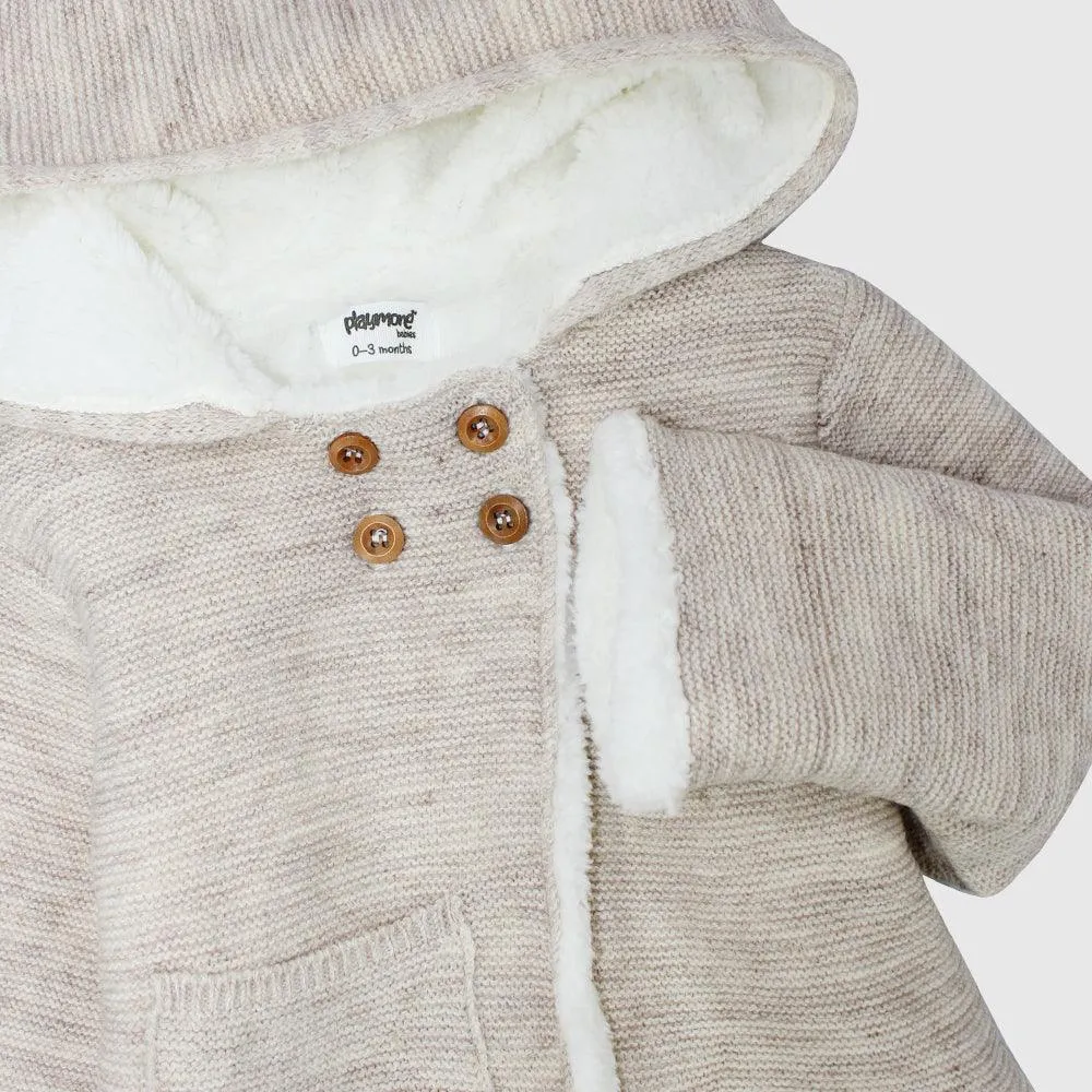 Beige Long-Sleeved Hooded Knit Jacket