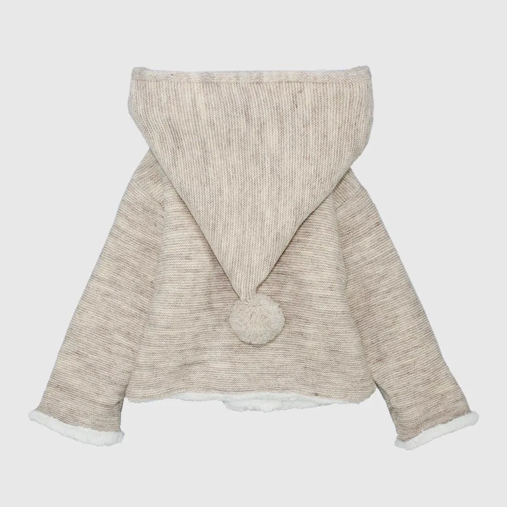 Beige Long-Sleeved Hooded Knit Jacket