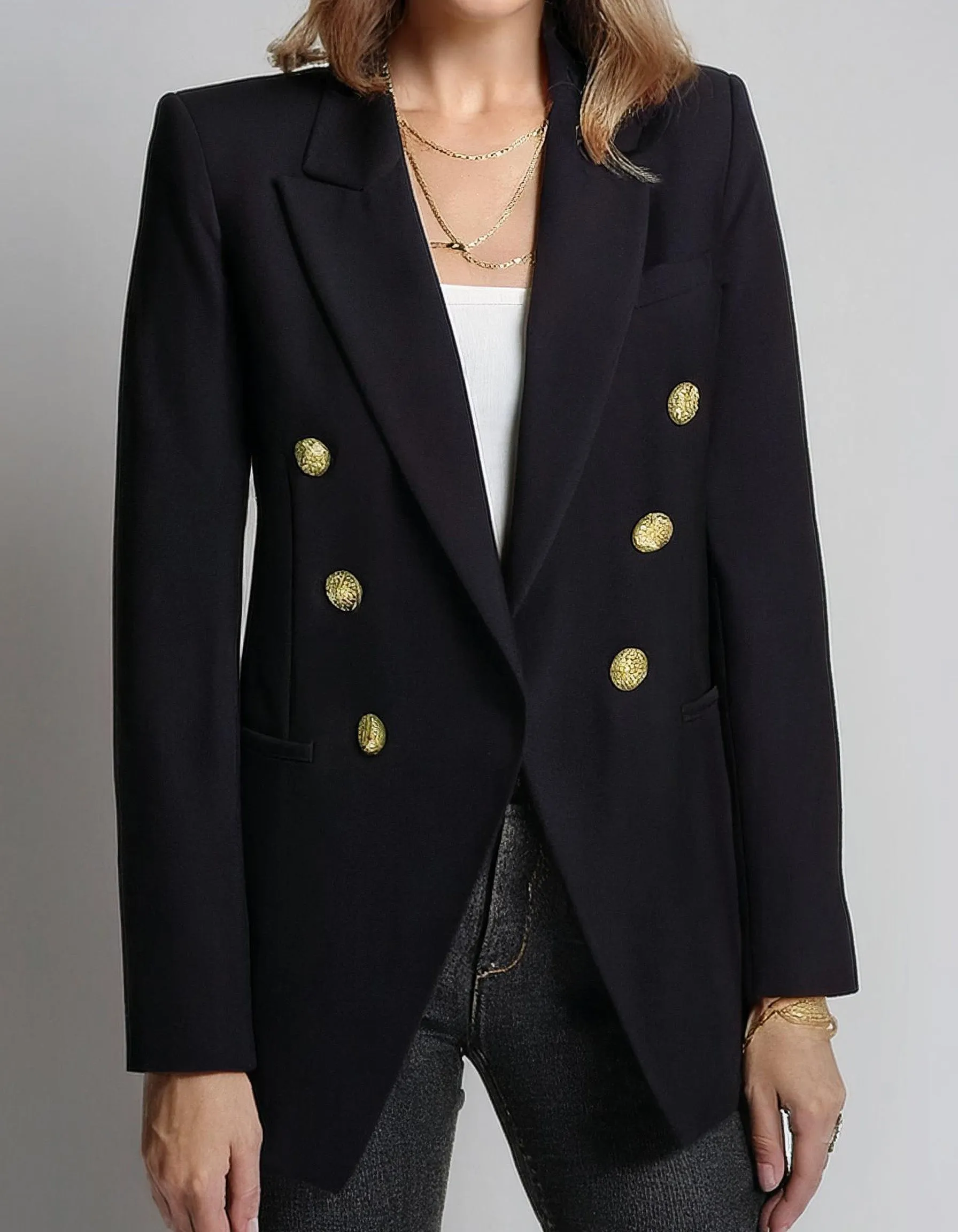 Black Structured Double-Breasted Blazer