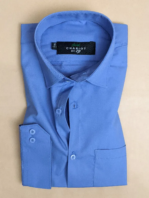 Blue Plain Formal Dress Shirt For Men ZH MFS79