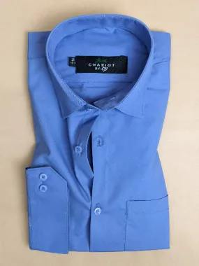 Blue Plain Formal Dress Shirt For Men ZH MFS79