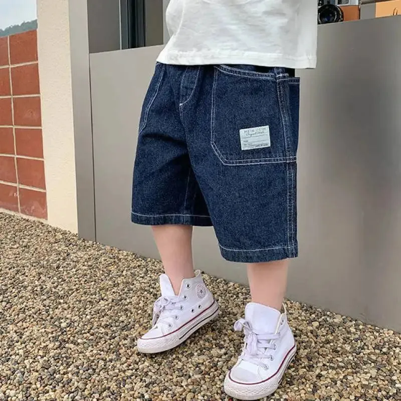 Boys' Summer Shorts 2024 New Comfortable and Breathable Children's Quarter Pants Summer Pants All Match Jeans Tide