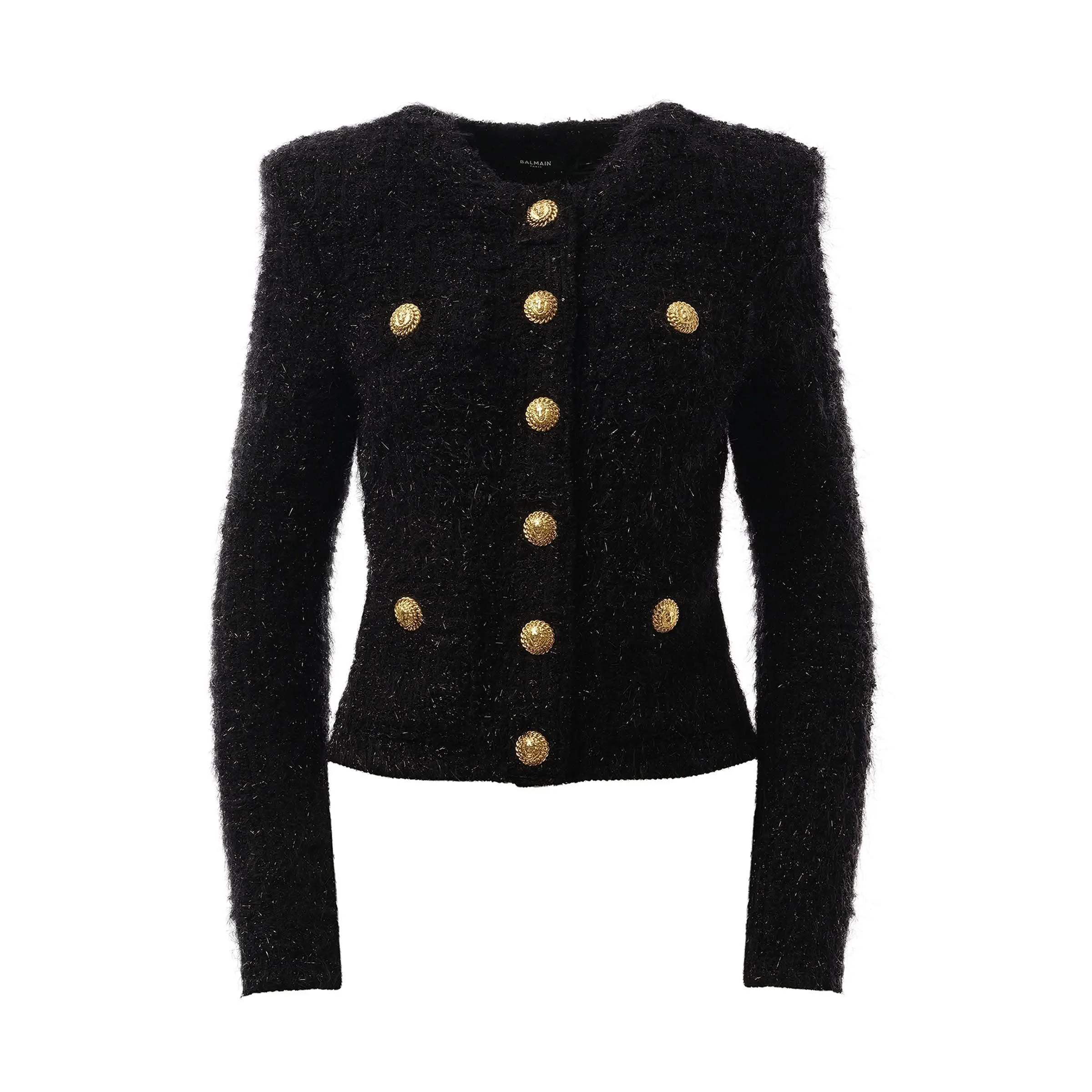 Buttoned Maze Tweed Jacket in Black