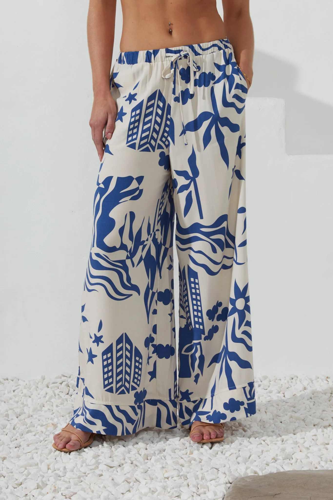 Cali Blue Abstract Wide Leg Pants