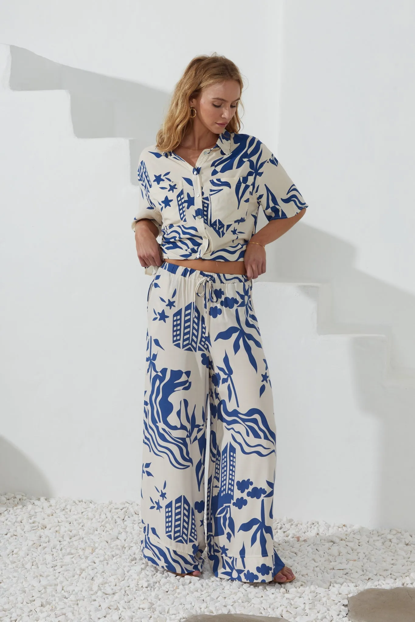 Cali Blue Abstract Wide Leg Pants