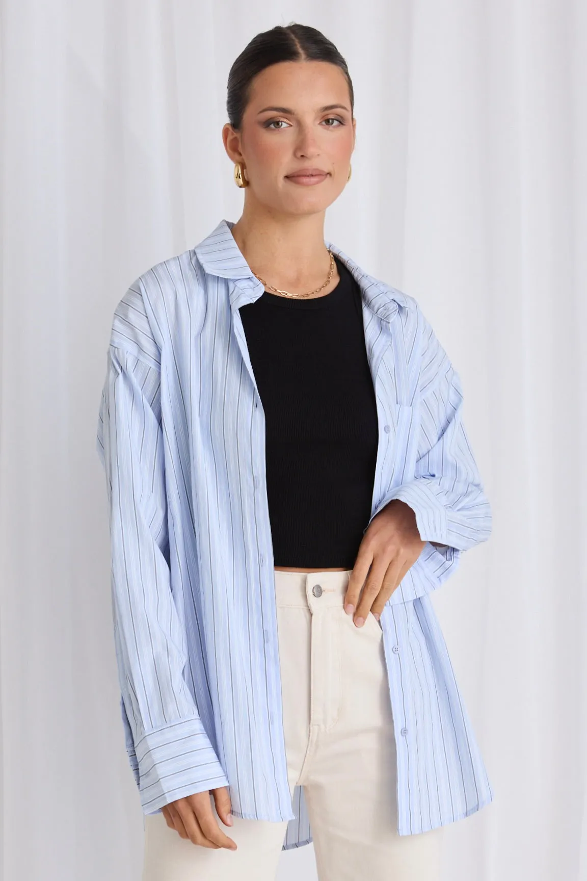 California Powder Blue Stripe Oversized Shirt