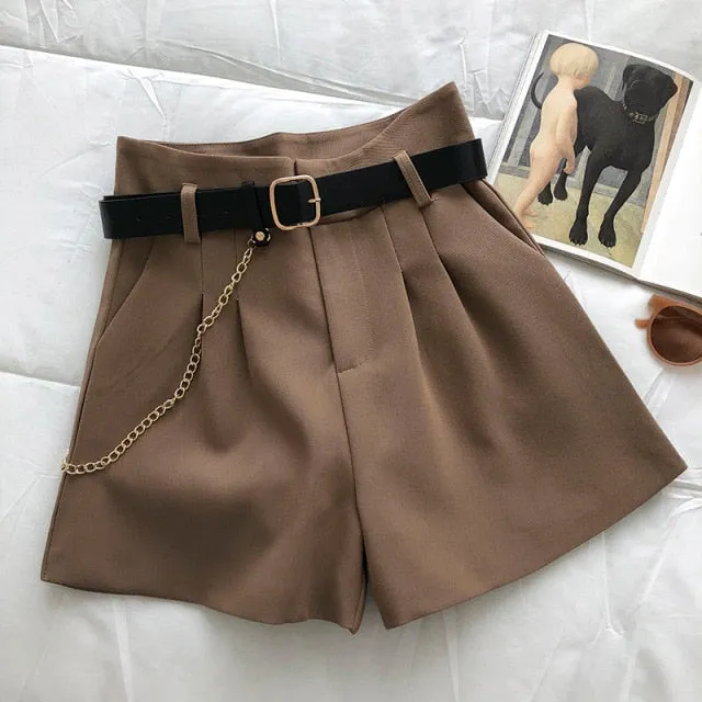 Casual Comfortable Elegant Shorts With Belt Women's Woolen Shorts