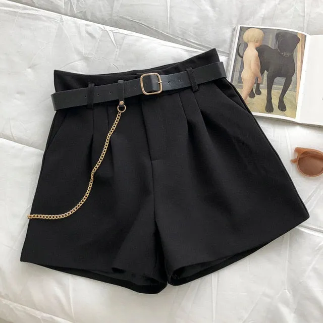 Casual Comfortable Elegant Shorts With Belt Women's Woolen Shorts