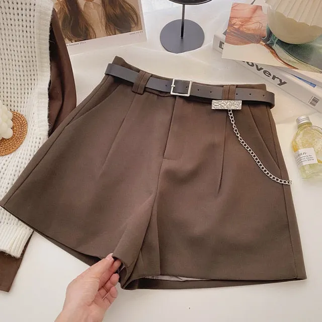 Casual Comfortable Elegant Shorts With Belt Women's Woolen Shorts