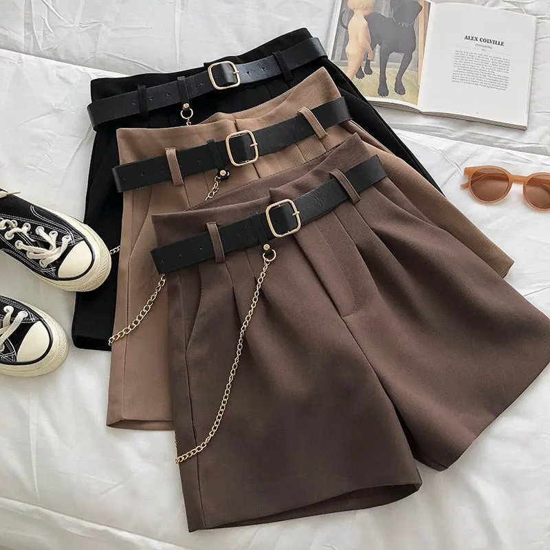 Casual Comfortable Elegant Shorts With Belt Women's Woolen Shorts