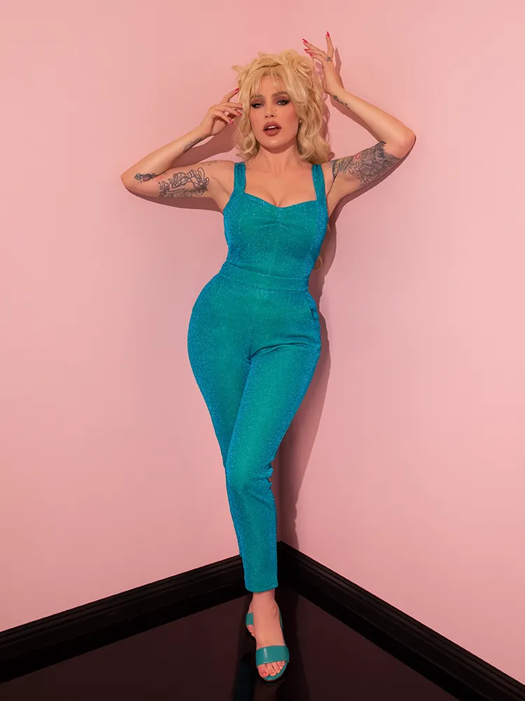 Cigarette Pants in Turquoise Lurex - Vixen by Micheline Pitt