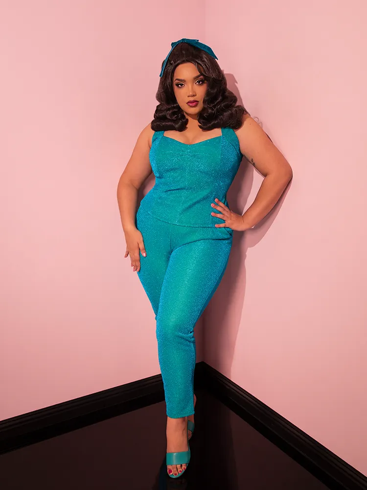 Cigarette Pants in Turquoise Lurex - Vixen by Micheline Pitt