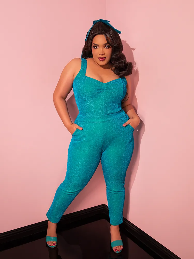 Cigarette Pants in Turquoise Lurex - Vixen by Micheline Pitt