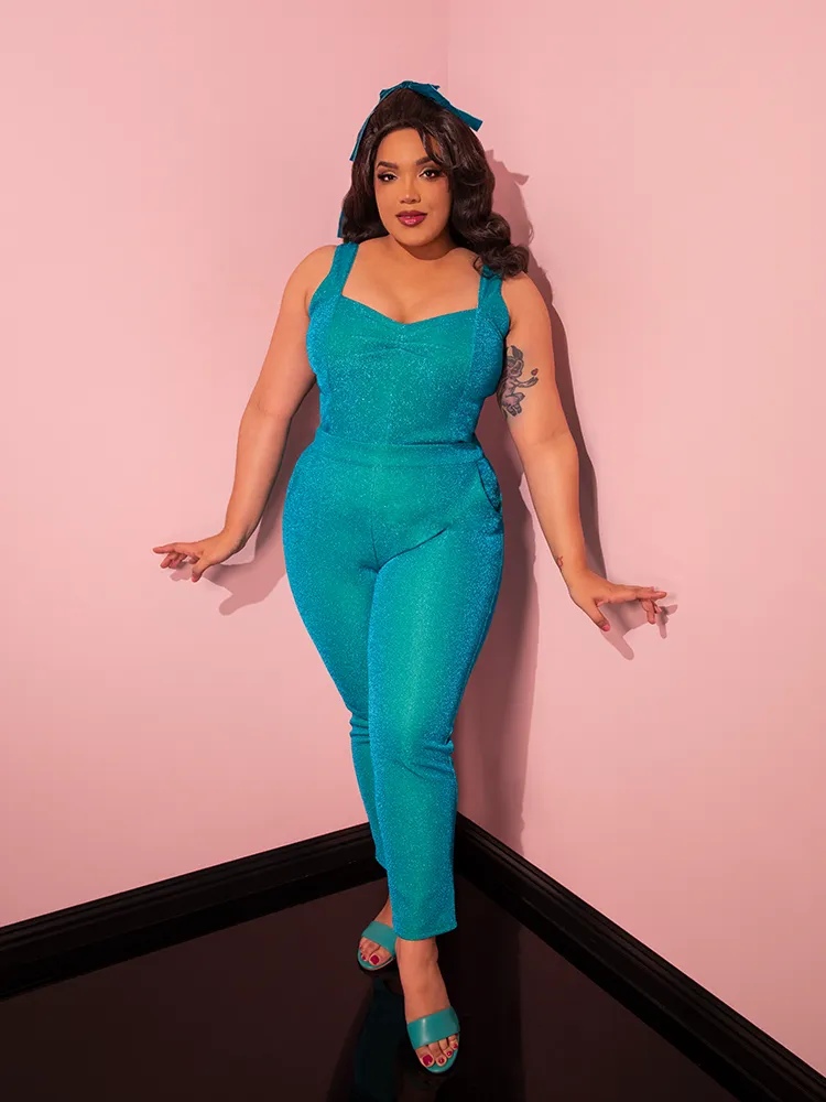 Cigarette Pants in Turquoise Lurex - Vixen by Micheline Pitt