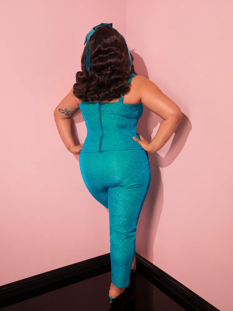 Cigarette Pants in Turquoise Lurex - Vixen by Micheline Pitt