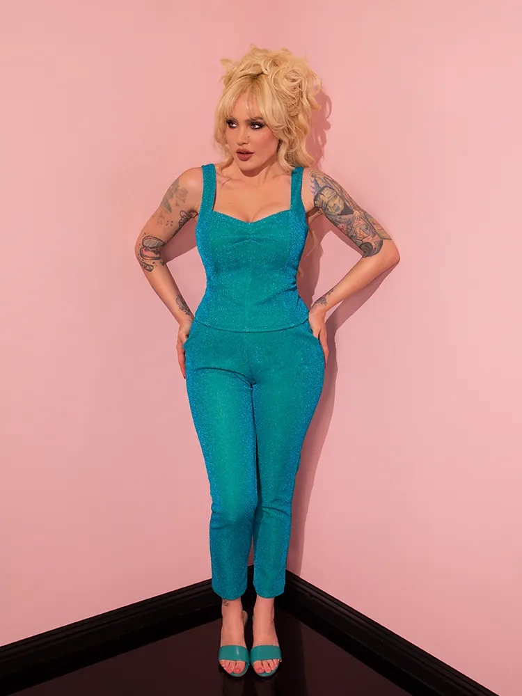 Cigarette Pants in Turquoise Lurex - Vixen by Micheline Pitt