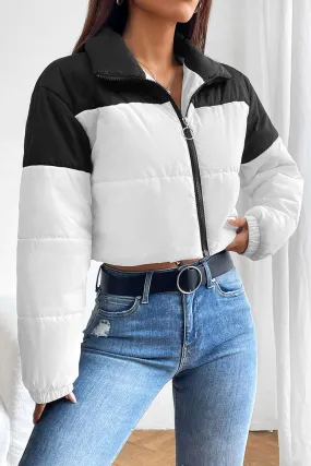 Collared Neck Color Block Puffer Jacket