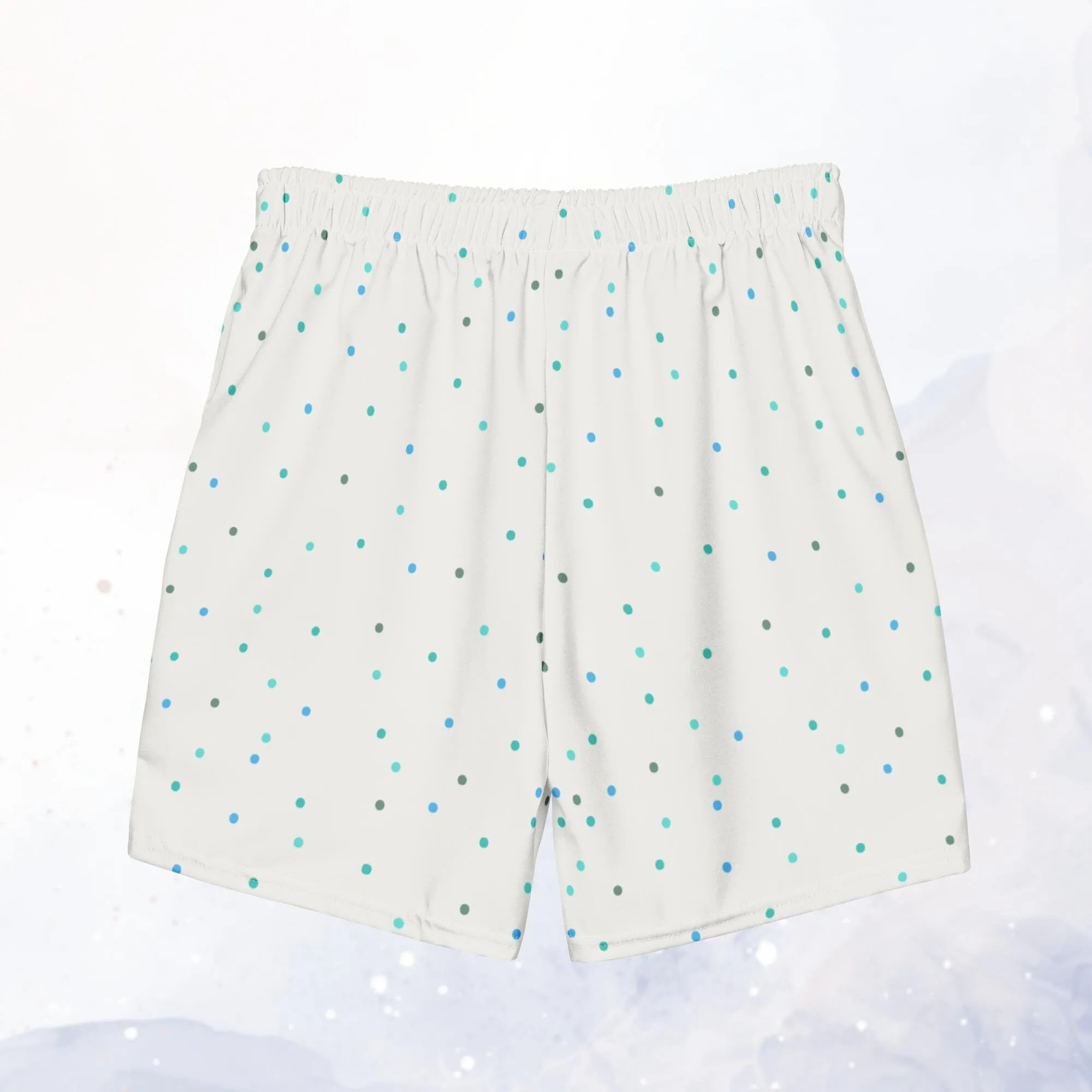 Cream and Blue Dots Mens Swim Trunks