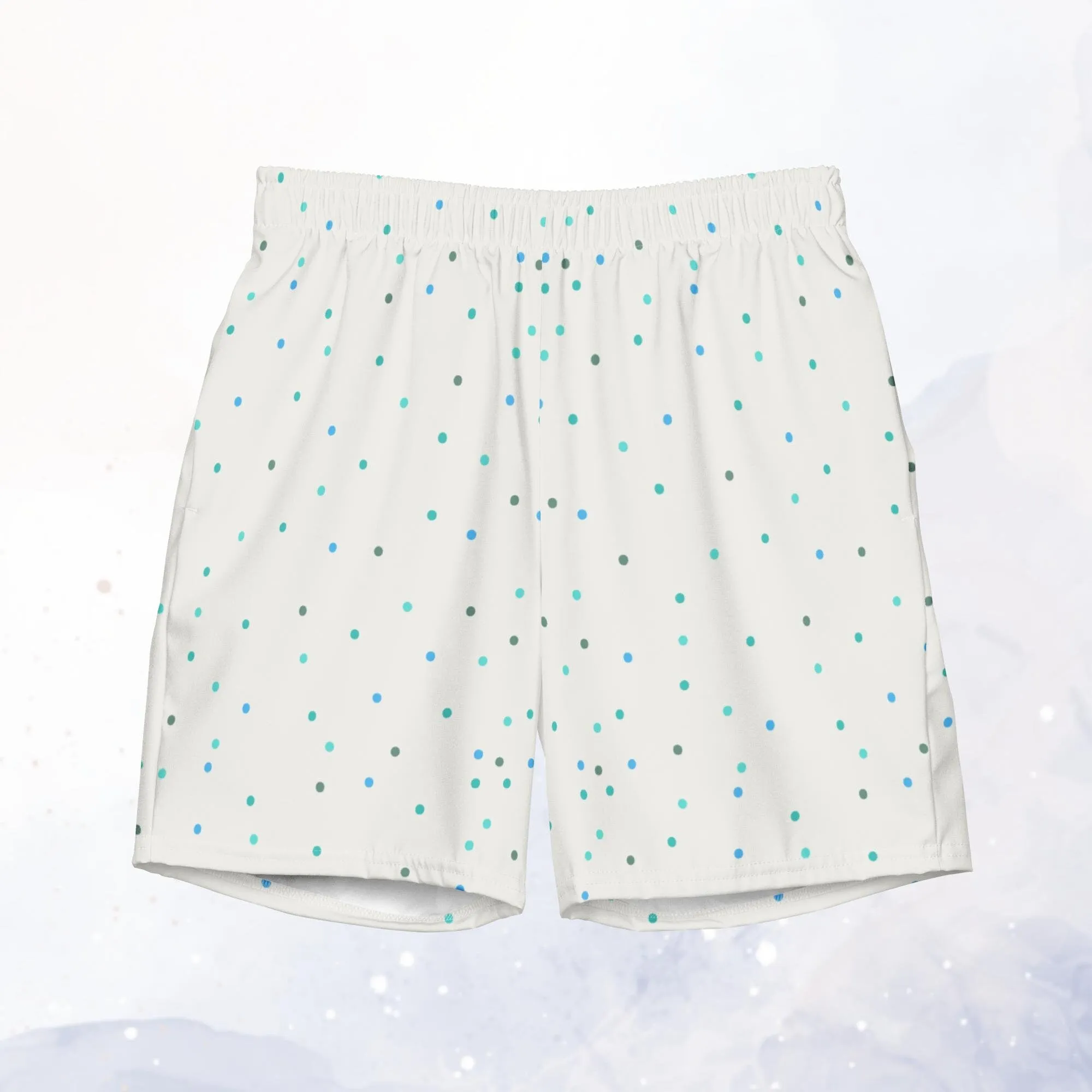 Cream and Blue Dots Mens Swim Trunks