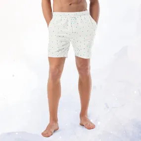 Cream and Blue Dots Mens Swim Trunks