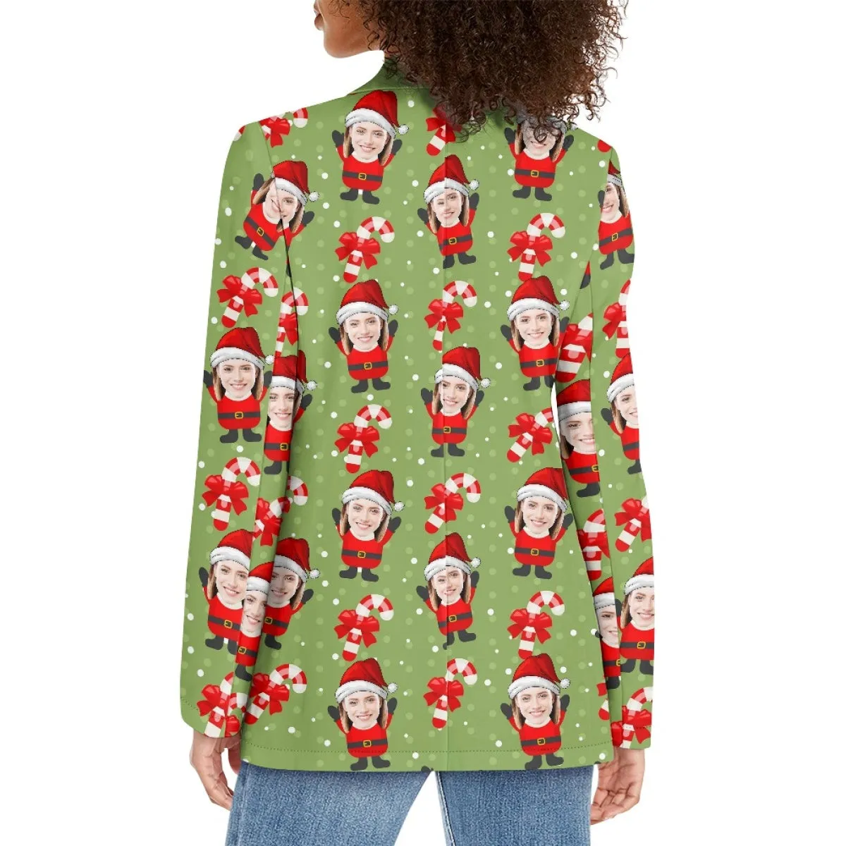 Custom Face Christmas Hat Green Women's Blazers Personalized Jacket Casual Coats