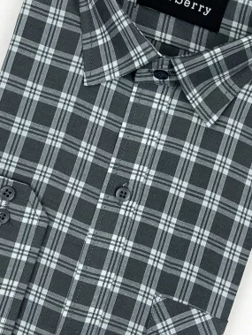 Dark Grey Checks Formal Dress Shirt For Men MFS137