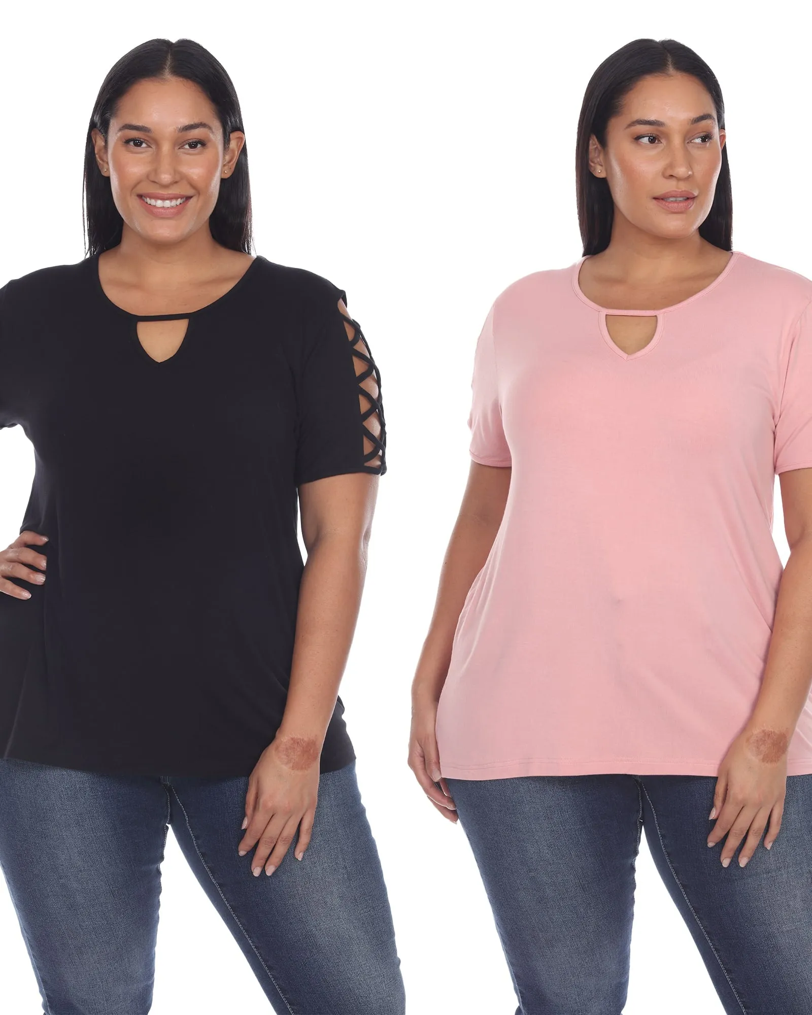 Essential 2 Pack Keyhole Neck Top | Black Rose