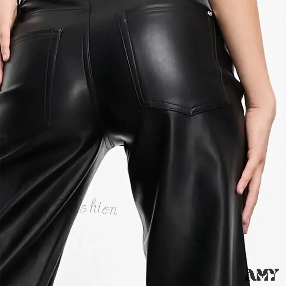 Faux Leather High Waist Slim Chic Leisure Vintage Pants