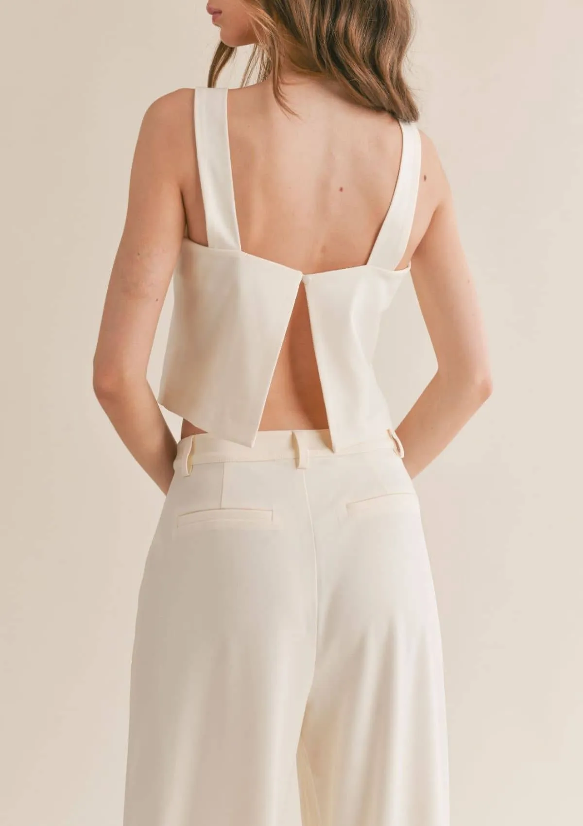 Follow ME Relaxed Open Back Crop Top - Off White / Marigold