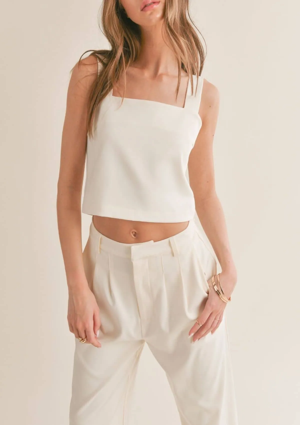 Follow ME Relaxed Open Back Crop Top - Off White / Marigold