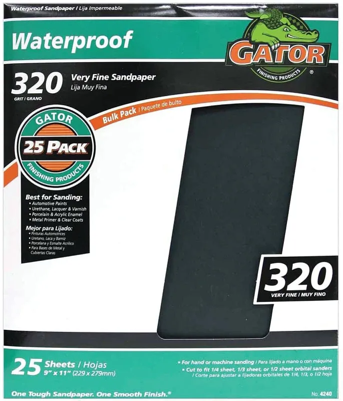 Gator 3282 Sanding Sheet, 11 in L, 9 in W, 320 Grit, Silicone Carbide Abrasive :EA: QUANTITY: 25