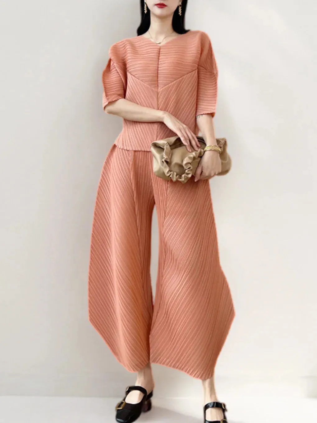 Japanese Chic 2 Piece Pleated Harem Pants Set