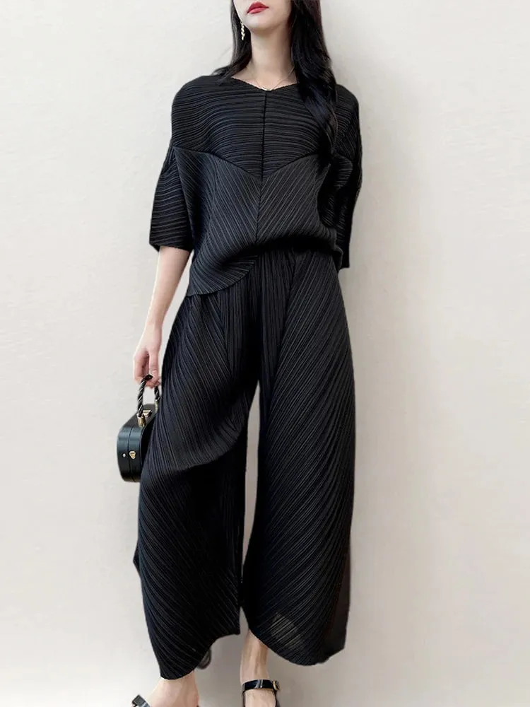 Japanese Chic 2 Piece Pleated Harem Pants Set