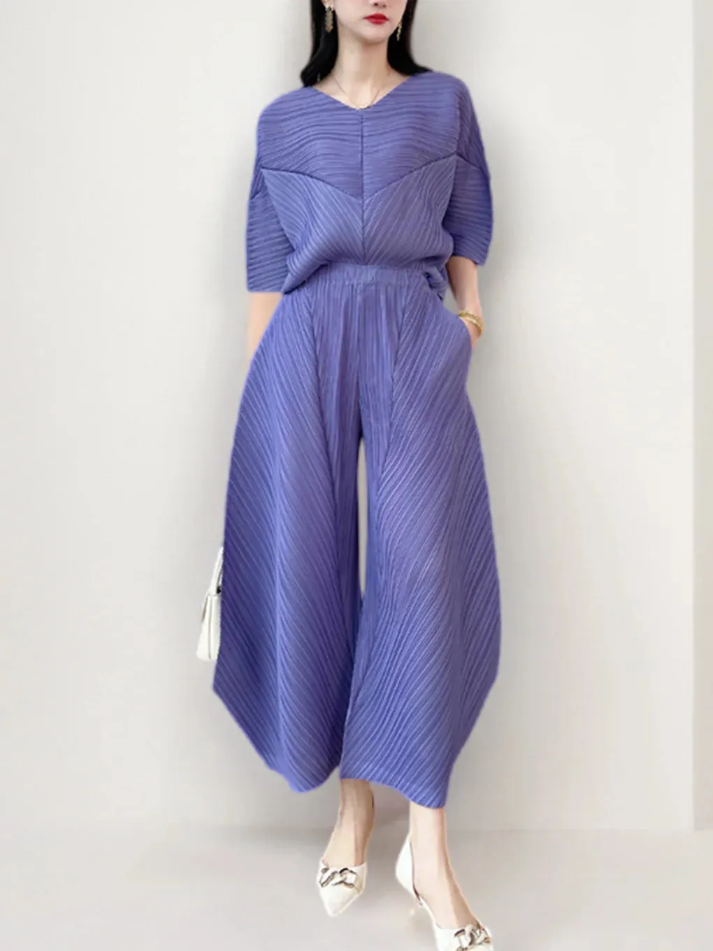 Japanese Chic 2 Piece Pleated Harem Pants Set