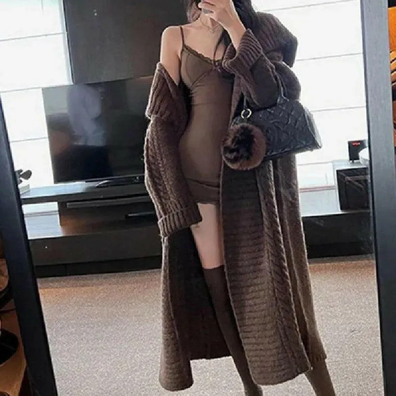 Knitted Long Cardigan Lapel Sweater Coat