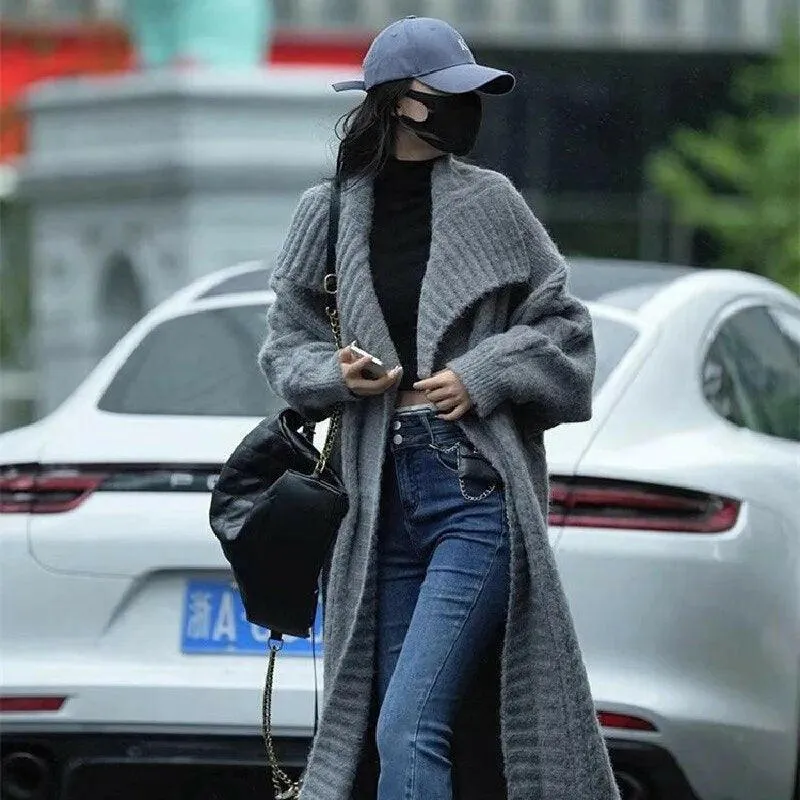 Knitted Long Cardigan Lapel Sweater Coat