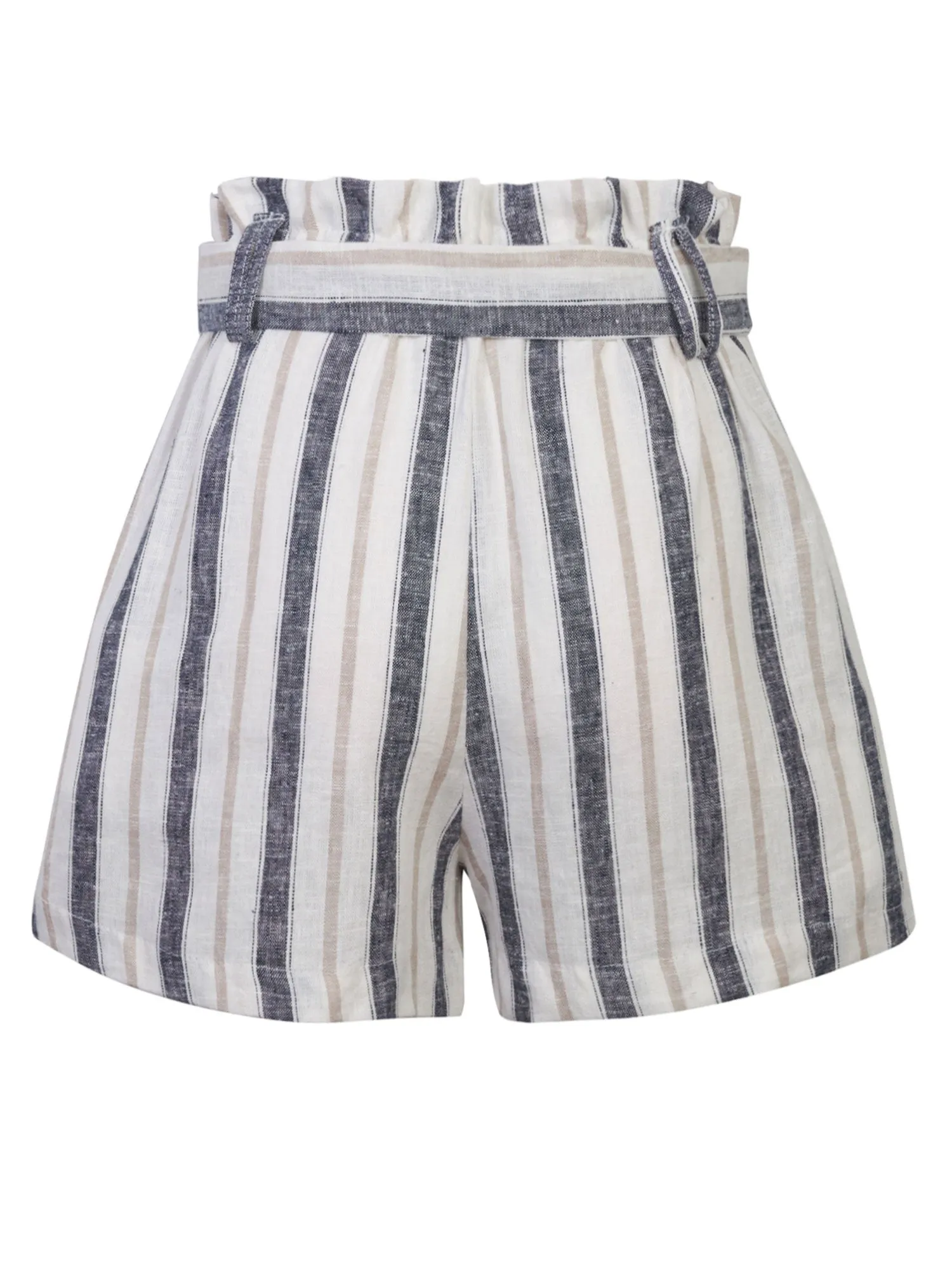 KOGMO Women's Casual Multi Color Striped Summer Beach Linen Shorts With Belt