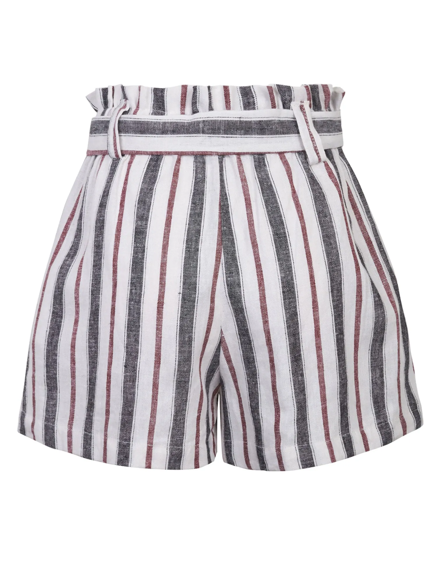 KOGMO Women's Casual Multi Color Striped Summer Beach Linen Shorts With Belt