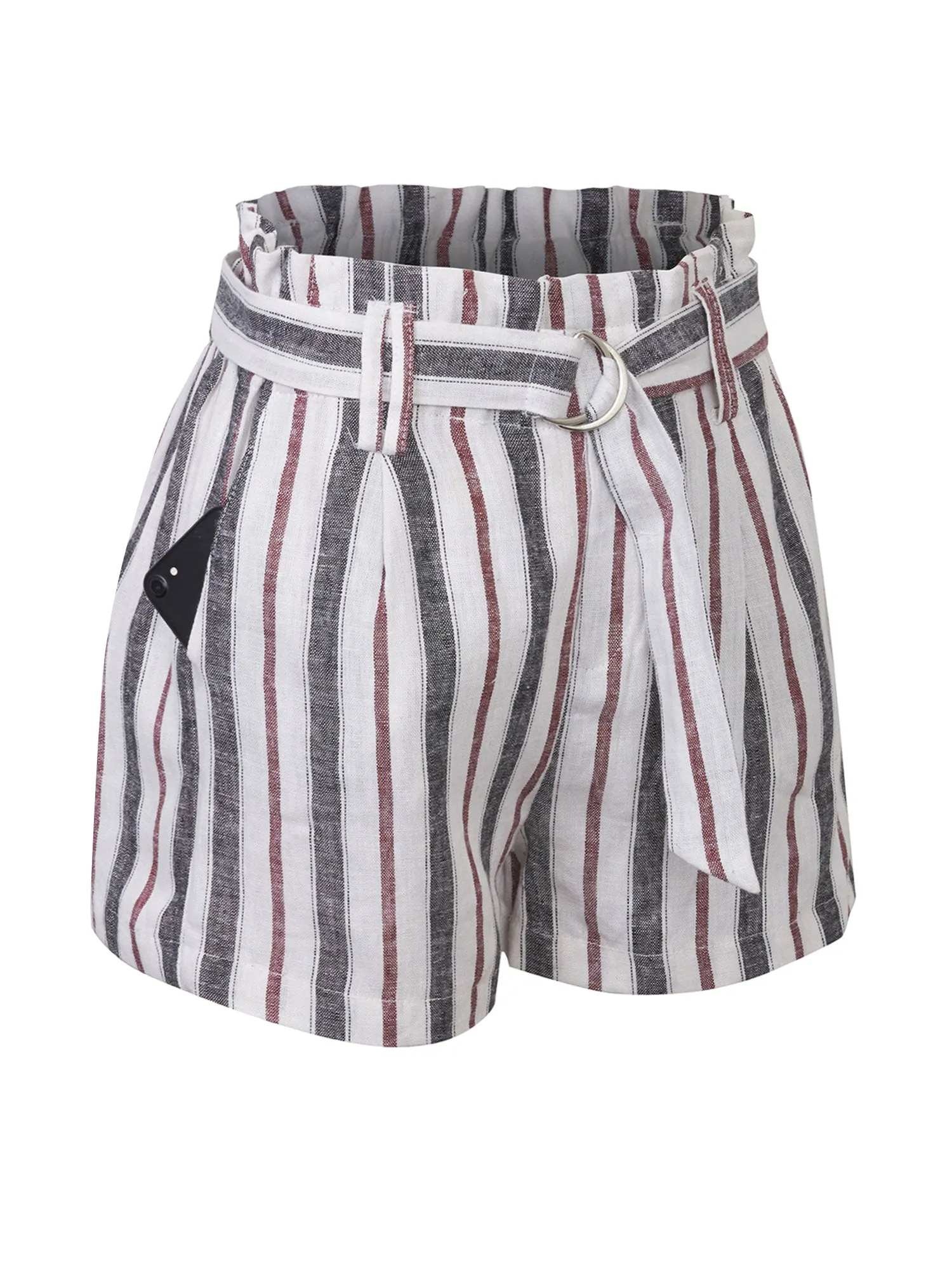 KOGMO Women's Casual Multi Color Striped Summer Beach Linen Shorts With Belt