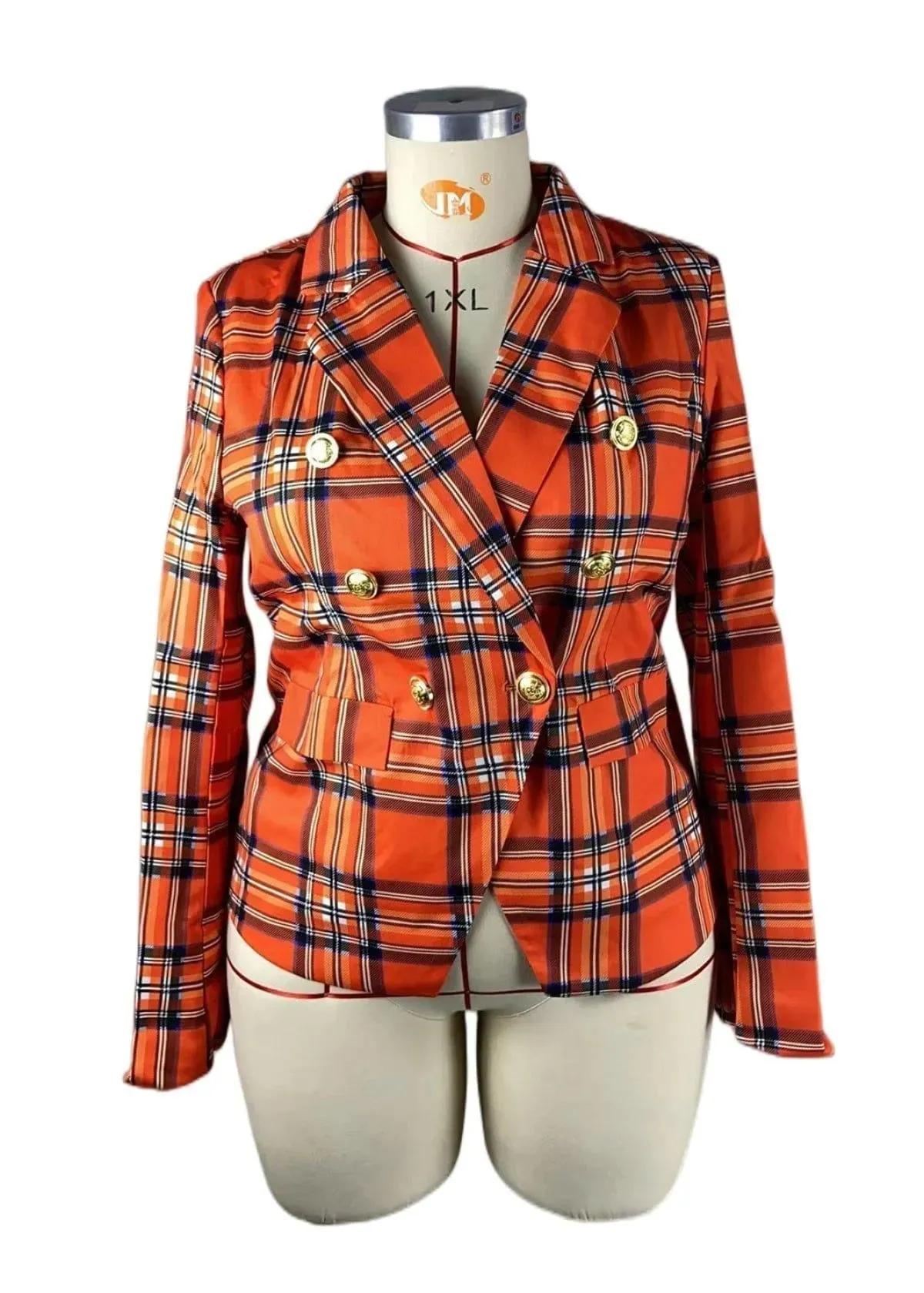 Lapel Neck Plaid Button Blazer with Pockets