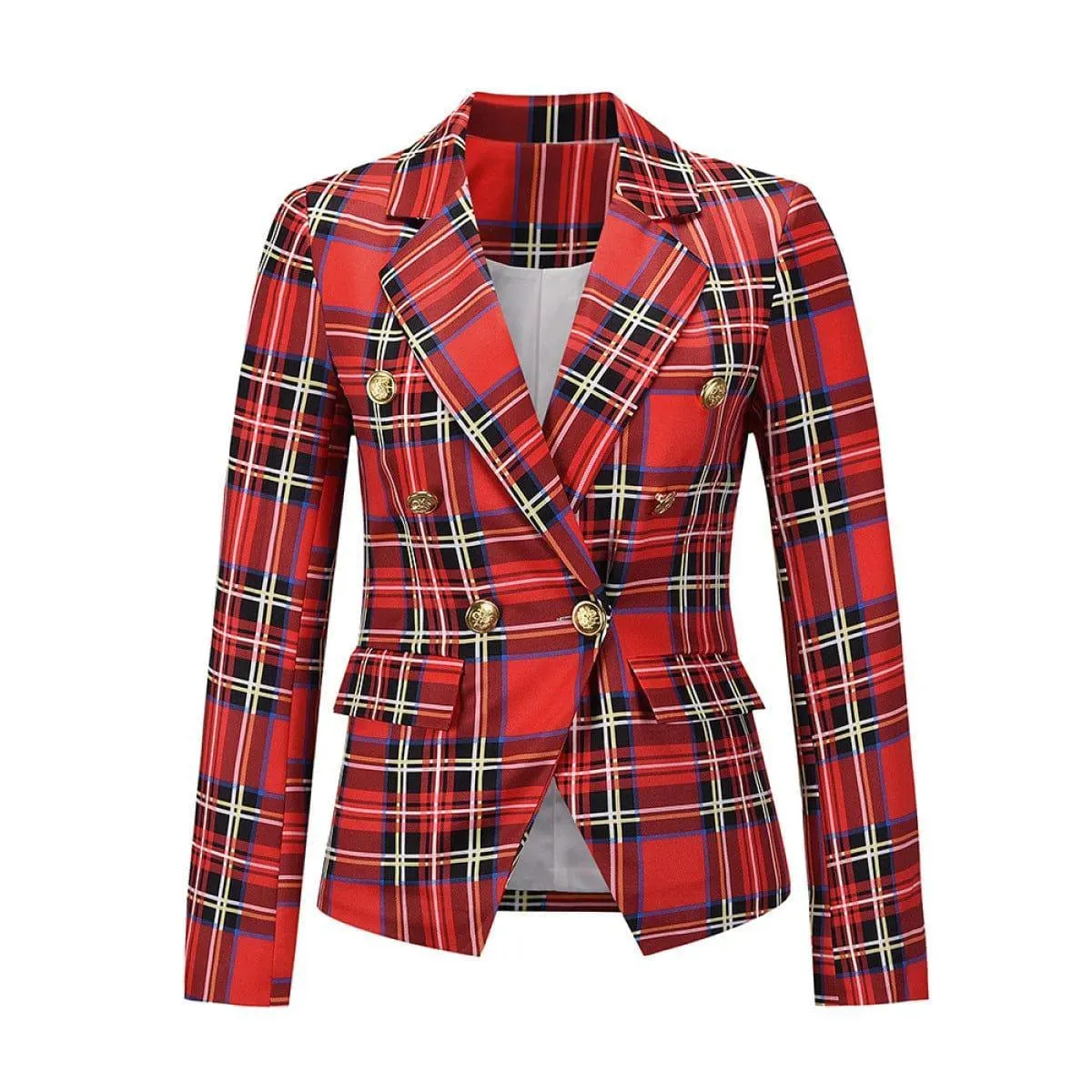 Lapel Neck Plaid Button Blazer with Pockets