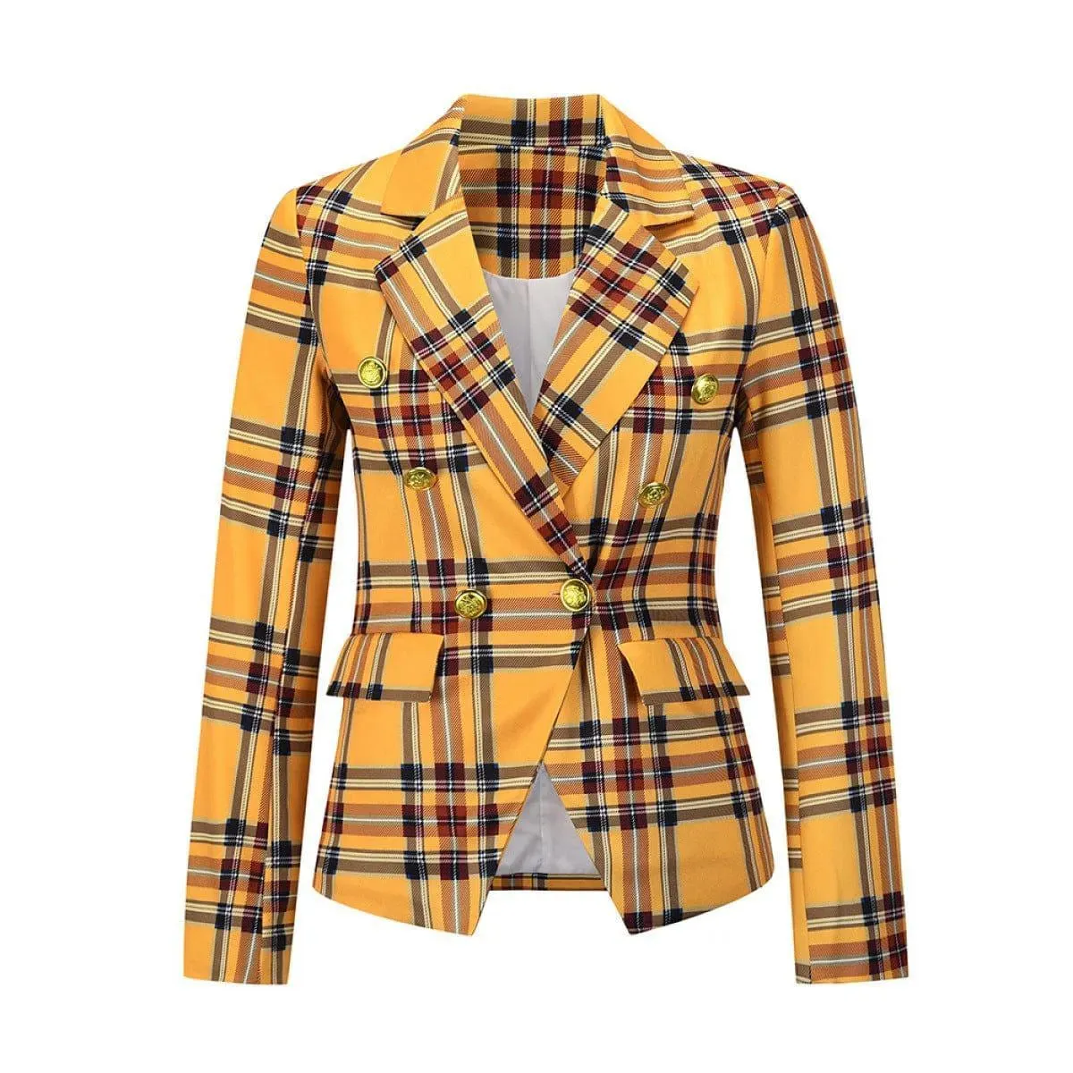 Lapel Neck Plaid Button Blazer with Pockets