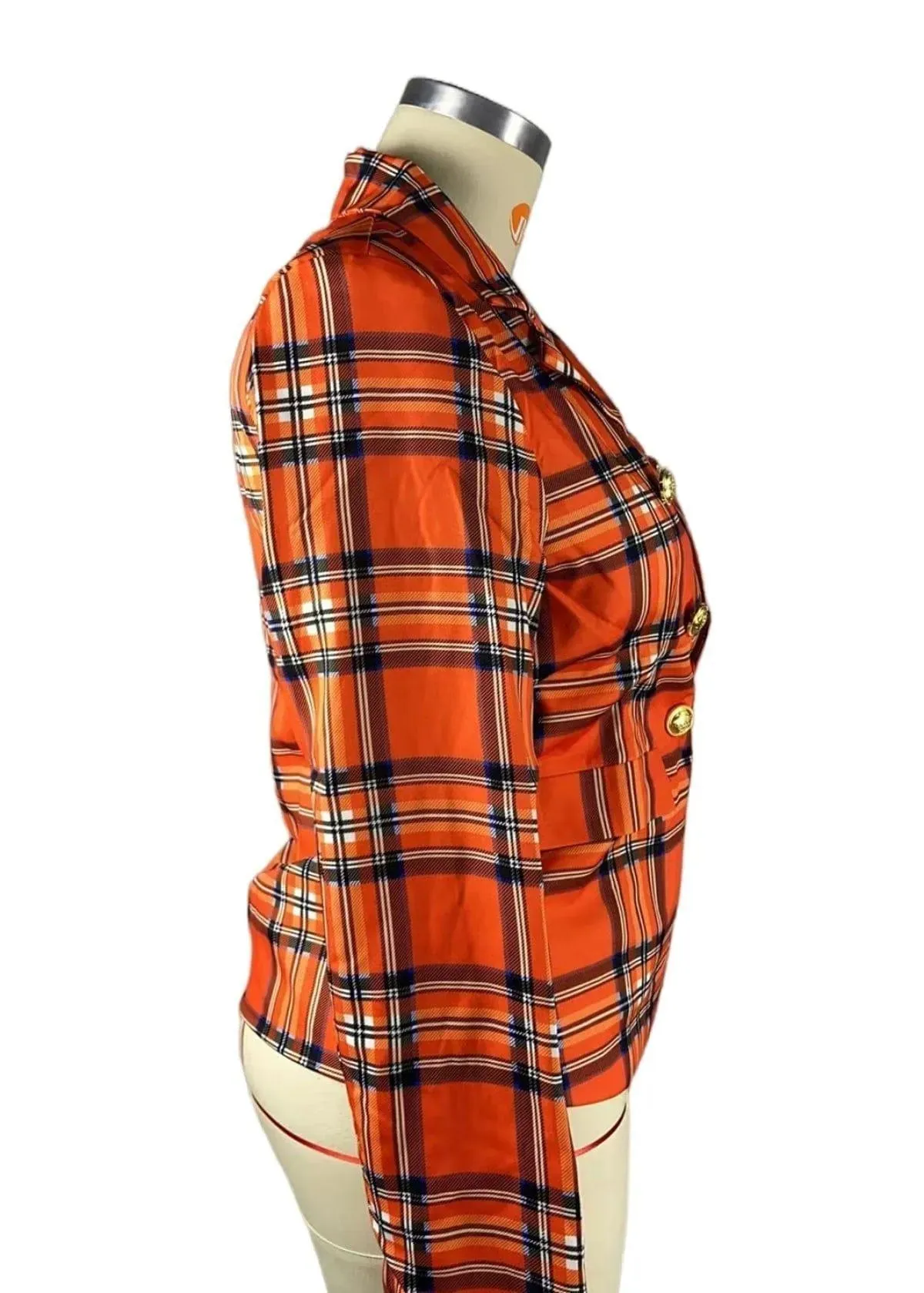 Lapel Neck Plaid Button Blazer with Pockets