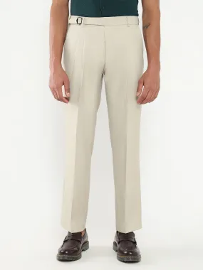 Men Cream Solid Formal Trousers