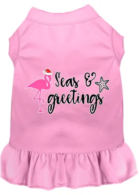 Seas And Greetings Screen Print Dog Dress Light Pink 4x