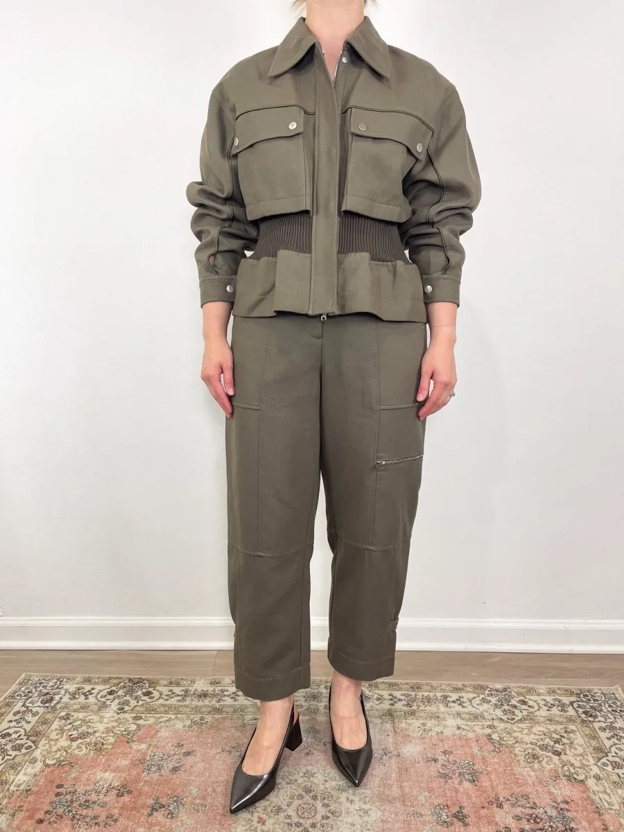 Utility Ribbed Jacket w/Satin Piping in Army