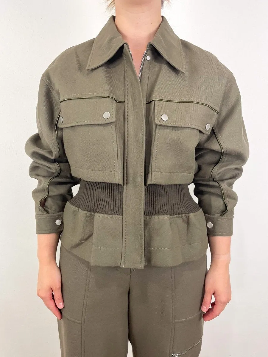 Utility Ribbed Jacket w/Satin Piping in Army